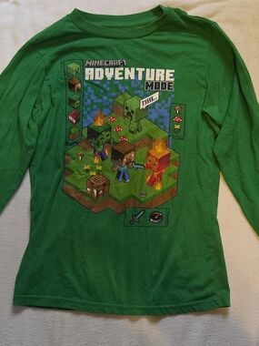 Mojang Studios Minecraft Graphic Logo Green Long Sleeve Crew Neck T-Shirt M